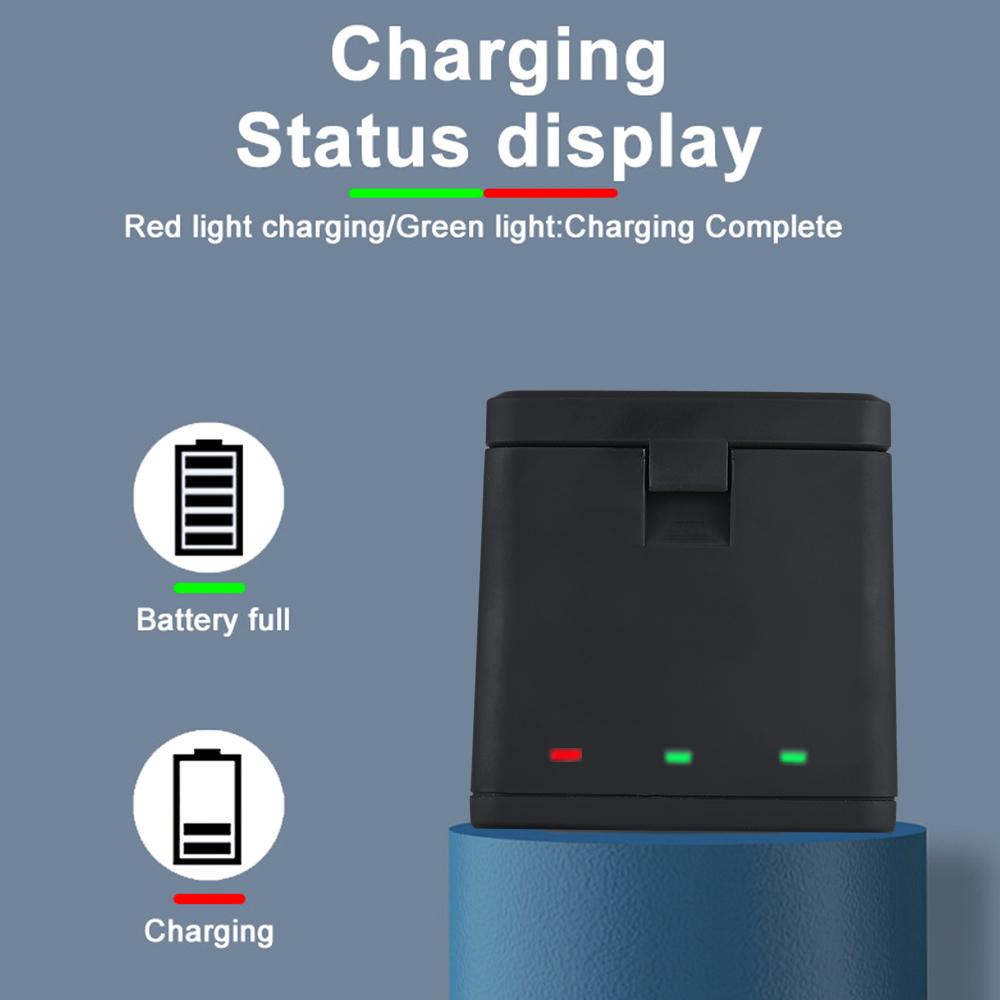 3 аккумулятора емкостью 1800 мАч + зарядное устройство на 3 аккумулятора с USB-портом, совместимое с GoPro Hero 12/11/10/9