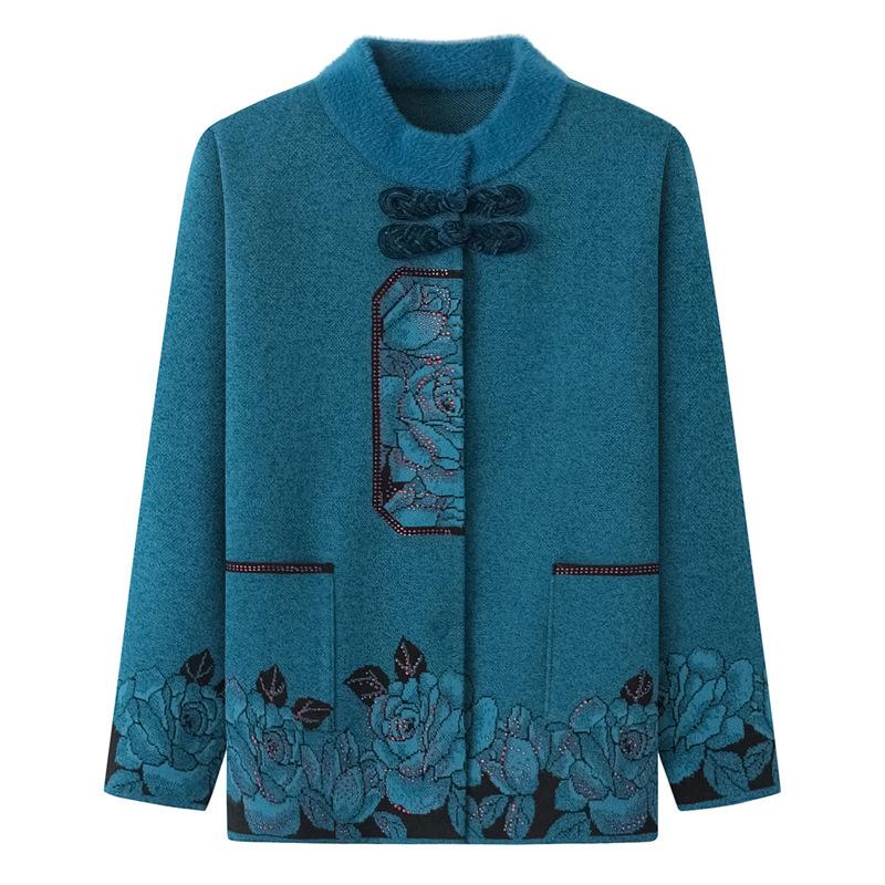 Весенне-осеннее пальто, женский утепленный вязаный свитер, кардиган, зимняя одежда для среднего и пожилого возраста, темпераментная элегантная одежда для пожилых людей