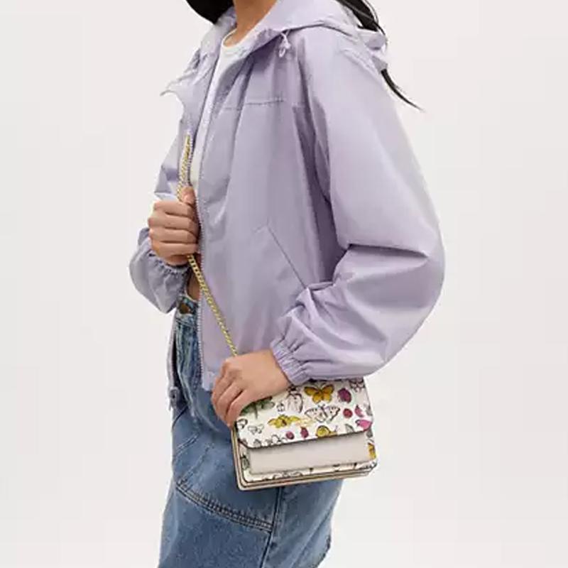 COACH Klare 18 animal print chain shoulder strap coated canvas and smooth leather crossbody bag small women's gold and chalk multicolor