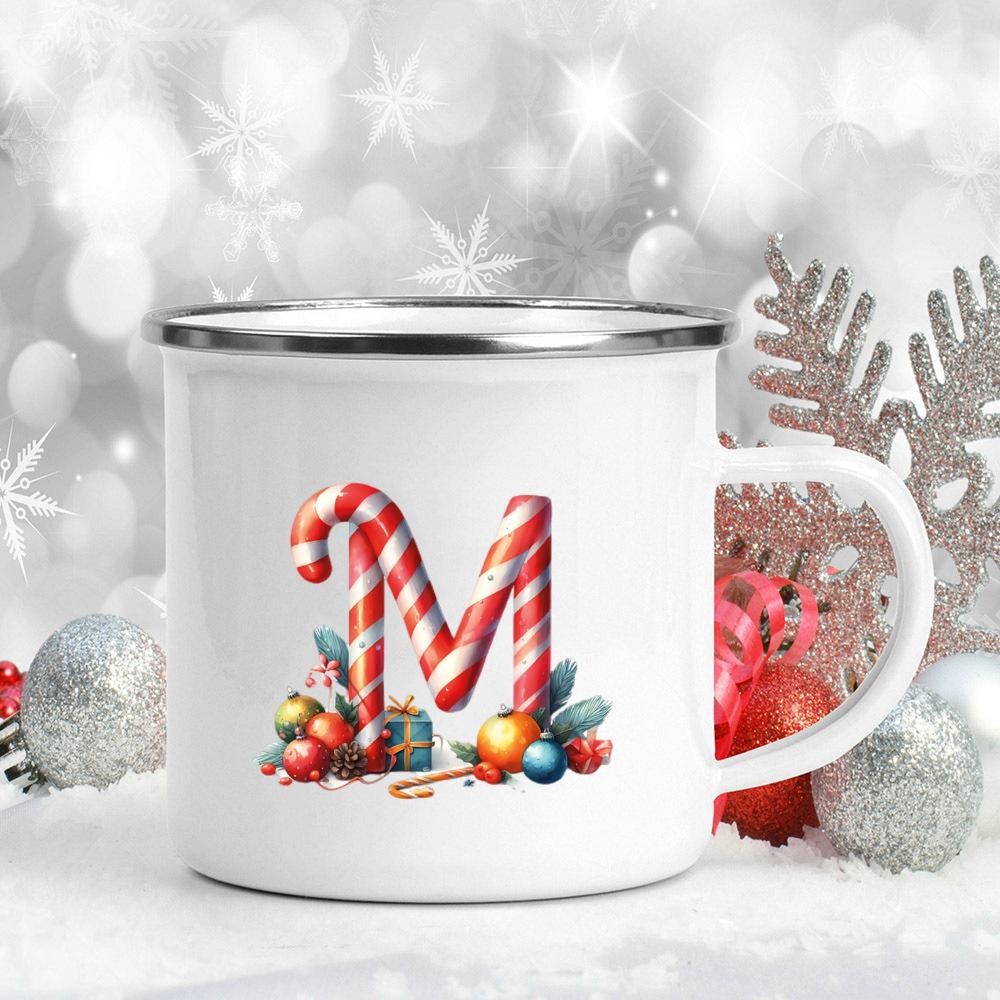 26 Letter Printed Enamel Mug Coffee Juice Milk Mugs Christmas Handle Wine Cup Xmas Best Gifts For Her