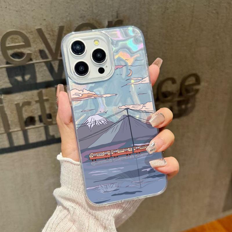 Чехол для телефона с мультяшным принтом «Горы» для iPhone 16, 15, Pro, Max, 14, Pro, 13, 12, 11, прозрачный, ударопрочный, гибридный, TPU, PC, глянцевый, тонкий чехол