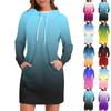 Women's Fall Gradient Color Long Sleeve Tops Round Neck Patchwork Sweatshirt Casual Raglan Sleeve Hooded Dresses