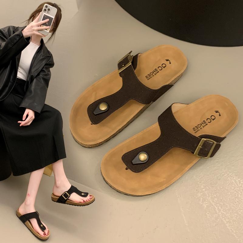 Новый дизайн Пляжные пробковые тапочки Повседневные летние женские классические модные универсальные черно-белые тапочки