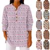 Women's Fashionable Button Collar Long-sleeved Christmas Print Pullover Top