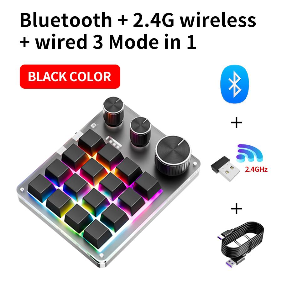2.4G Bluetooth 3 Modes USB Custom Mechanical Keyboard with Knob Volume Button Knob Programming Macro Gaming 16 Key Key