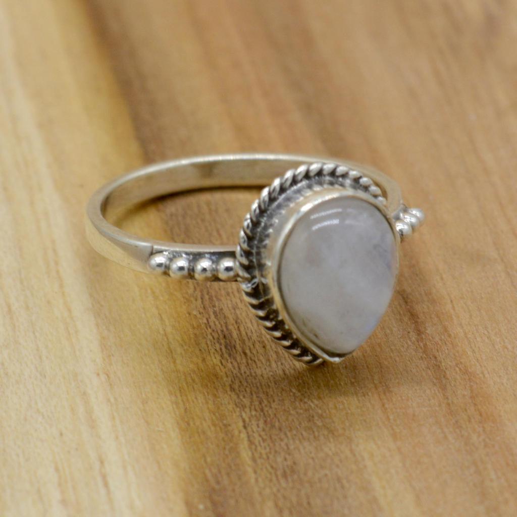 Кольцо с лунным камнем, стерлинговое серебро 925 пробы, ювелирные изделия ручной работы, бохо, форма груши, июнь, женское обручальное кольцо,