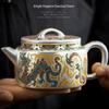 Chinese Dragon & Phoenix Gilded Silver Ceramic Tea Set
