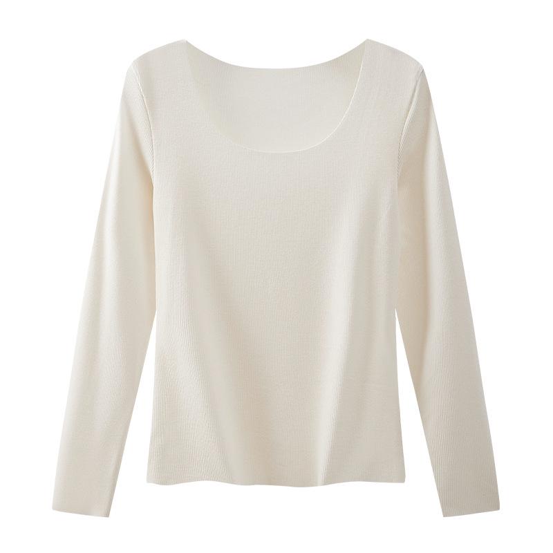 Seamless Women's U-Neck Long Sleeve Base Layer - High Elastic, Skin-Friendly, Slimming Warm Innerwear for Autumn & Winter