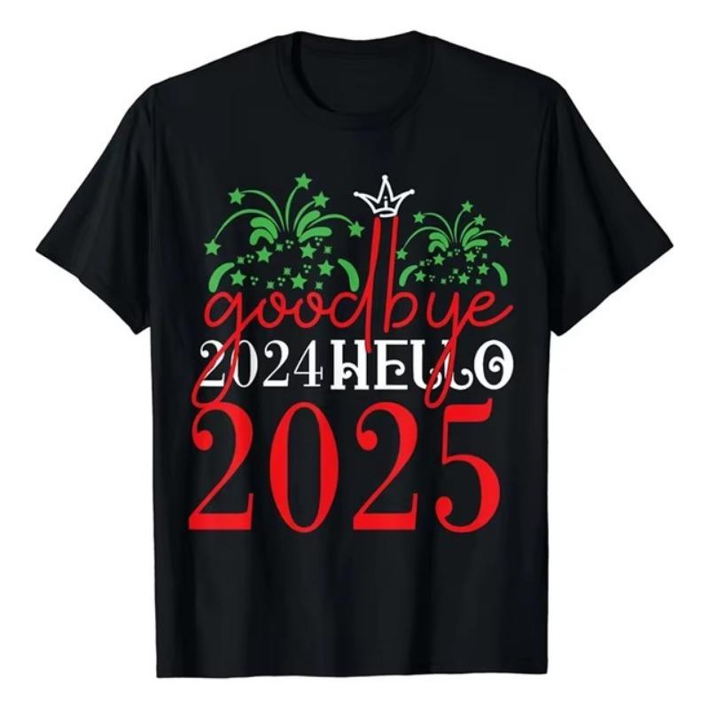 С Новым годом 2025, футболка с 3D-принтом, повседневная модная футболка с уникальным узором, веселый рождественский фестиваль, модная популярная футболка
