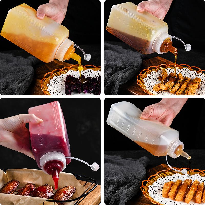 Бутылка с крышкой для соуса 1000 мл, пластиковая бутылка для джема с широким горлышком, дозатор для приправ, кухонная пылезащищенная банка для специй