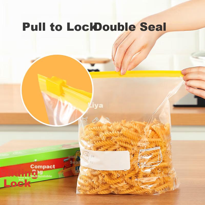 Food Storage Bags with Zipper, Large Size, 10 Pieces, Thickened Disposable Kitchen Cold Storage Fresh-Keeping Transparent Self-Sealing Bags