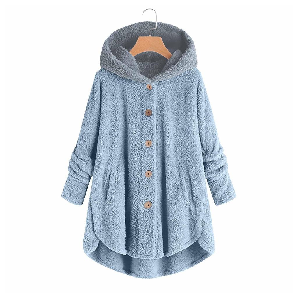 Women's Fashion Stitching Loose Hoodies Long Sleeve Plush Coat