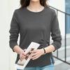 Navava Long Sleeve T shirT Shirred Hem Round Neck buTTon nT2944
