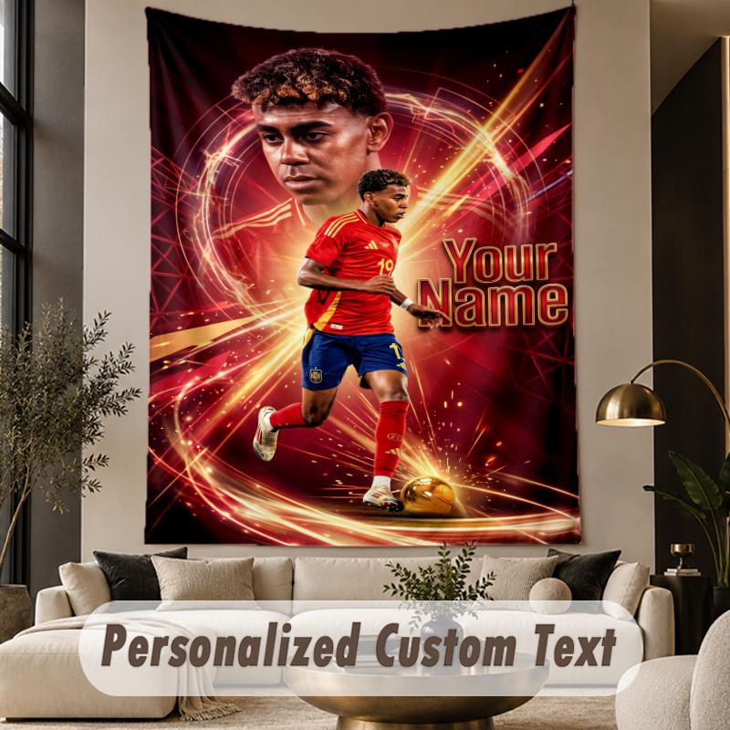 Custom Text Tapestry Lamine Yamal Print Wall Tapestry Indoor Living Room Wall Decor