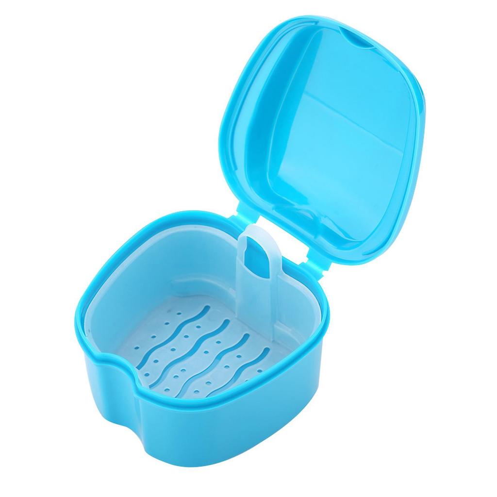 Denture False Teeth Storage Box Case With Filter Screen Dental Appliance Light Blue