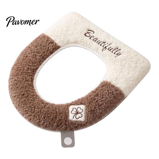 Warm Washable Commode Mat Soft Plush Toilet Seat Cover, Cartoon Warmer Pad with Zipper Closure, Thickened Decorative Bathroom Accessories Cushion for