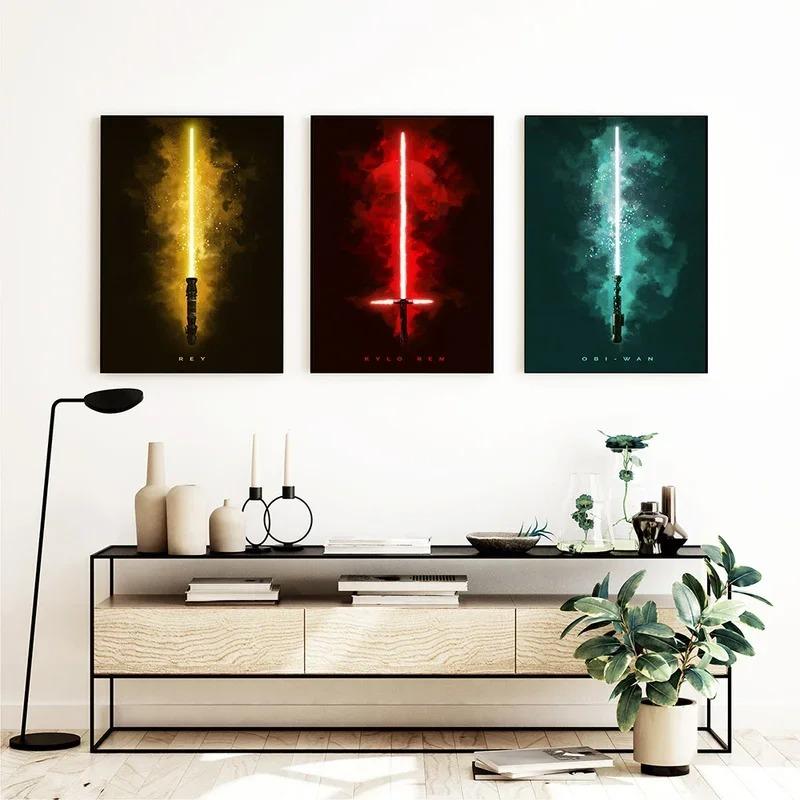 Постер к фильму Звёздные войны Домашнее украшение Световой меч Холст Принт Картина Настенное искусство Картины для декора игровой комнаты Cuadros