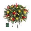 Pre-lit Christmas Tree Urn Filler 20 Inch Artificial Pine Tree with Pinecone Red Berries Battery Powered Light Up Planter Filler with Tripod Stake