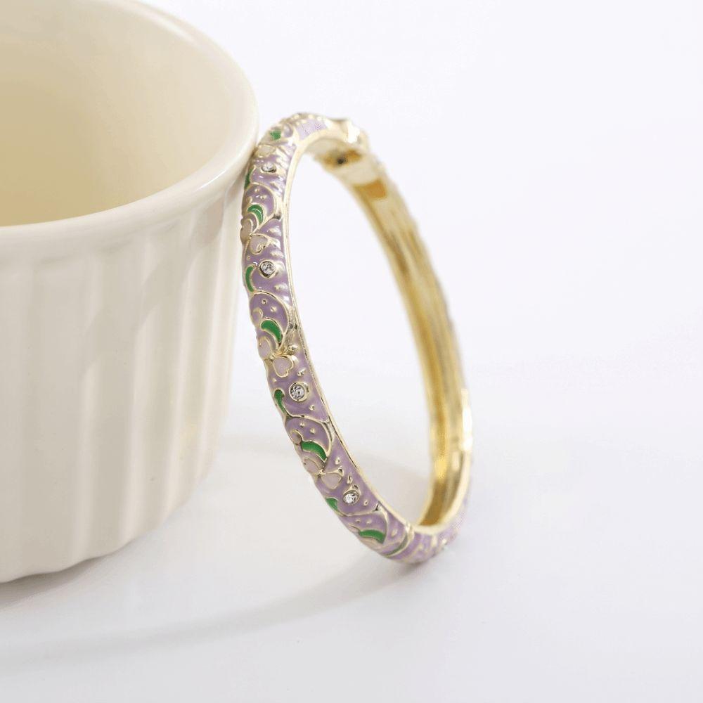 Colorful Design Enamel Bangle Retro Style Cloisonne Bracelet Flower Enamel Bangle Women Jewelry
