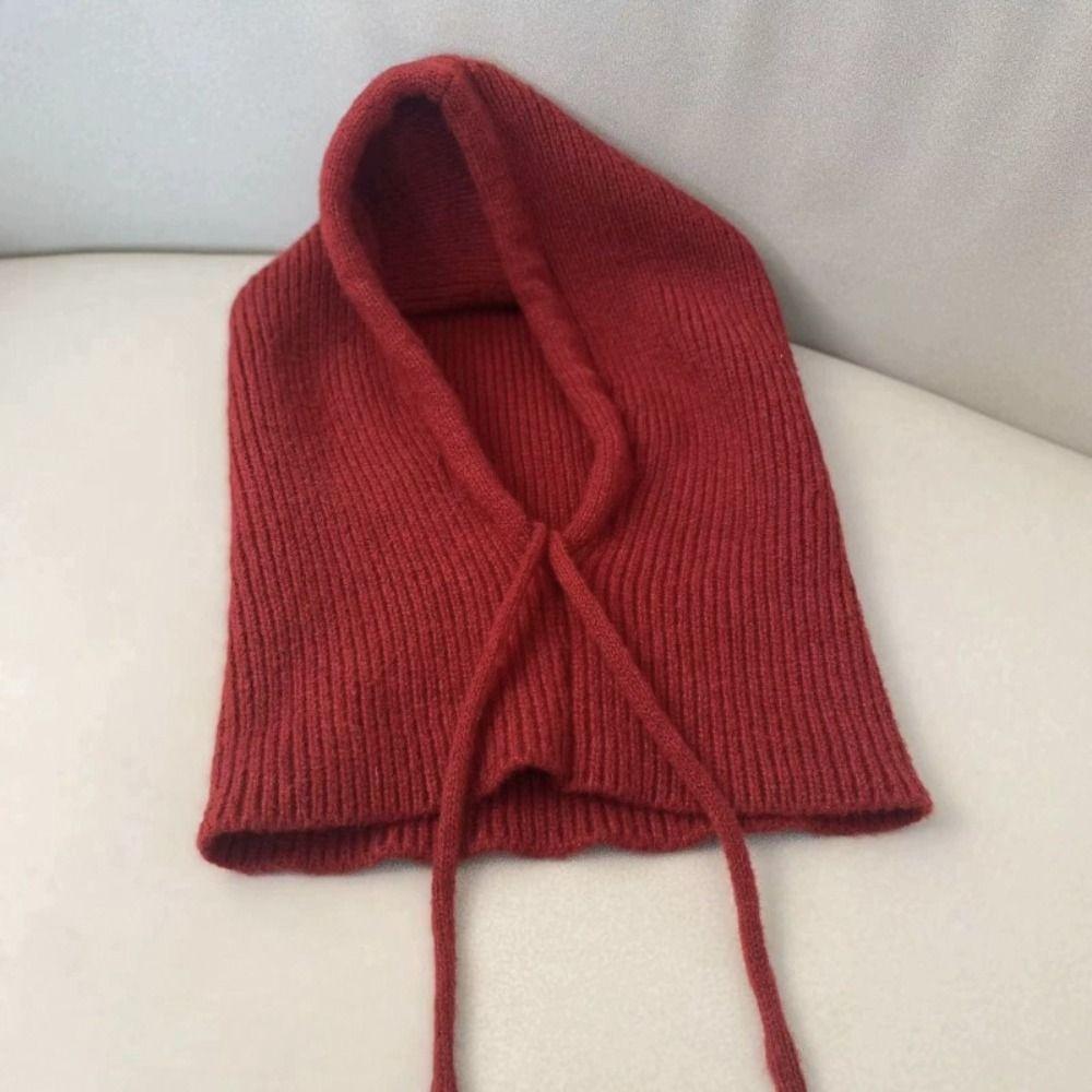 Solid Color Knitted Balaclava Hat Woolen Pullover Cap Cute Neck Collar Beanies Cap  Outdoor