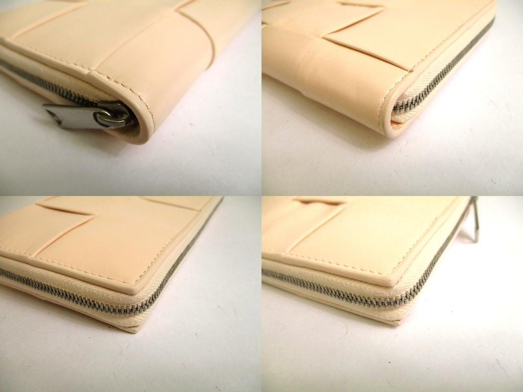 Authentic BOTTEGA VENETA Cassette Pink Beige Paper Calf Leather Zip Around Wallet #a878  Refurbished