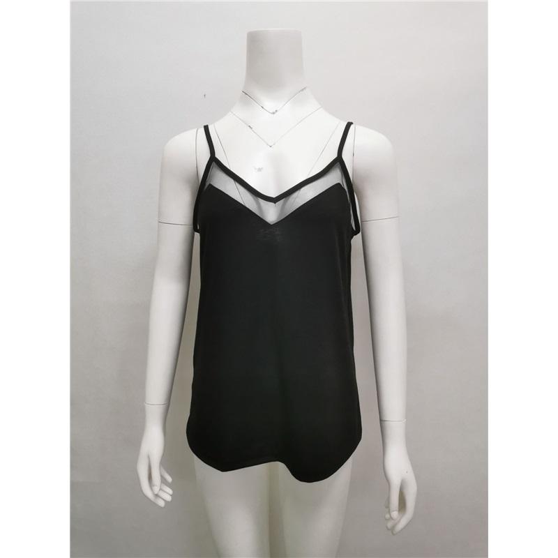 Однотонные бретельки-спагетти сетка V-образный вырез сращивание кофточка маленькая майка женская