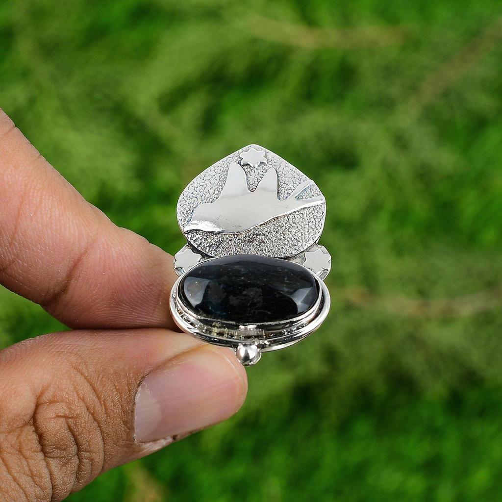 Birthday Gift For Her Natural Nellite Statement Bird Adjustable Ring 925 Silver