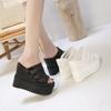 Fashion 2024 Summer Inner Higher Slippers Wedges Super High Heel 12cm Fish Mouth Waterproof Platform Fashion Mesh Sandals Slippers Tide