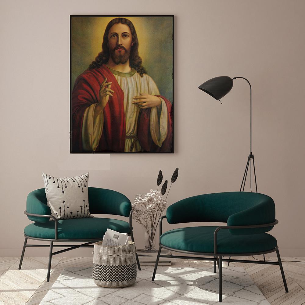 Христос Иисус Холст Картина Религиозный постер Священное Сердце Иисуса Настенная живопись Плакаты и принты Настенный постер Домашний декор