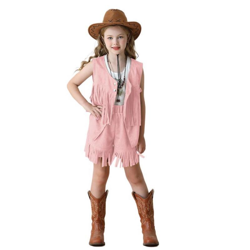 Carnival Girl Costume Set, Fringed Deer Fur Vest, Western Hippie Shorts, Ethnic Performance Wear