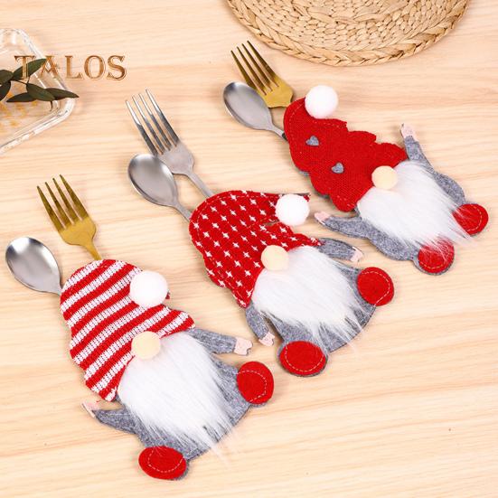 3Pcs Christmas Tableware Holder Festive Faceless Gnome Cutlery Bag for Fork Knife Christmas Kitchen Dining Table Decor