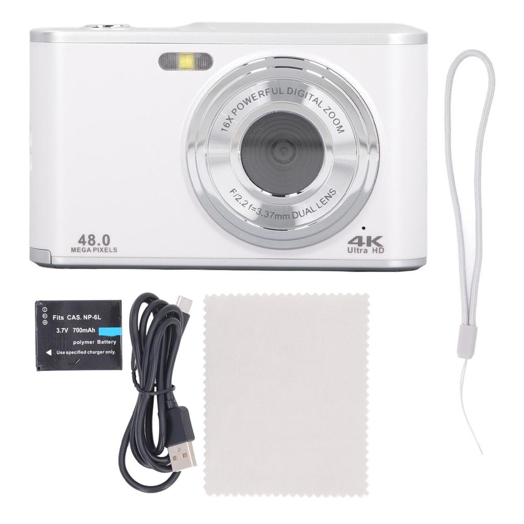 Карманная камера 48MP 4K Ultra HD Двойной объектив 16-кратный зум Автофокусировка Защита от сотрясений 2,4-дюймовый IPS-экран