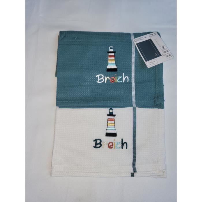 Torchons - Phare Breizh - Lot de 2 - 50 x 70 cm - Coton nid d'abeille - Absorbants
