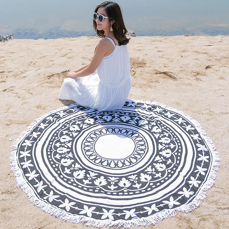 Circle Women's Oversized Mandala Bohemian Sand Cloud Microfiber Beach Towel Quick Dry Free Hot Sell Tassels Compressed for
