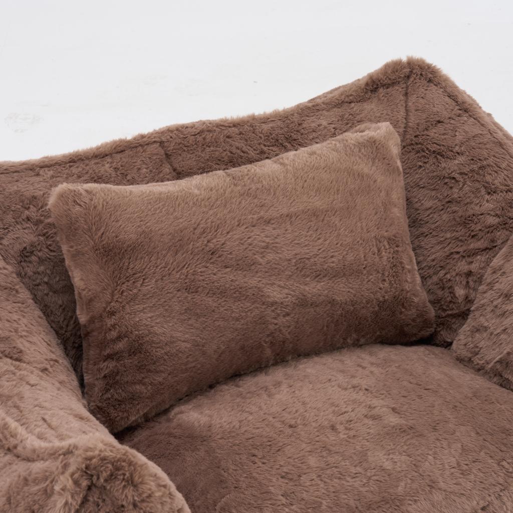Giant Bean Bag Chair with pillow, Comfy Large Bean Bag Chairs for Adults and Kids, Faux Fur Floor Sofa for Living Room Bedroom Apartment,Khaki