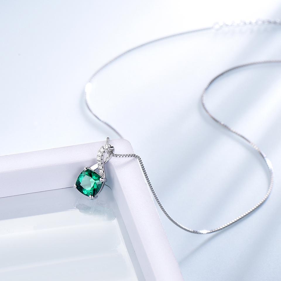 Umcho Created Emerald Gemstone Pendants For Women Genuine Solitaire Pendant Necklace Brand Jewelry New