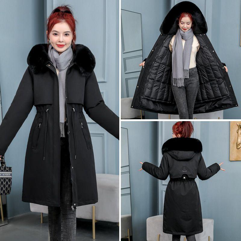Women's Winter Parka with Detachable Inner Lining, Korean Style Long Loose Plus Size Thickened Cotton Coat