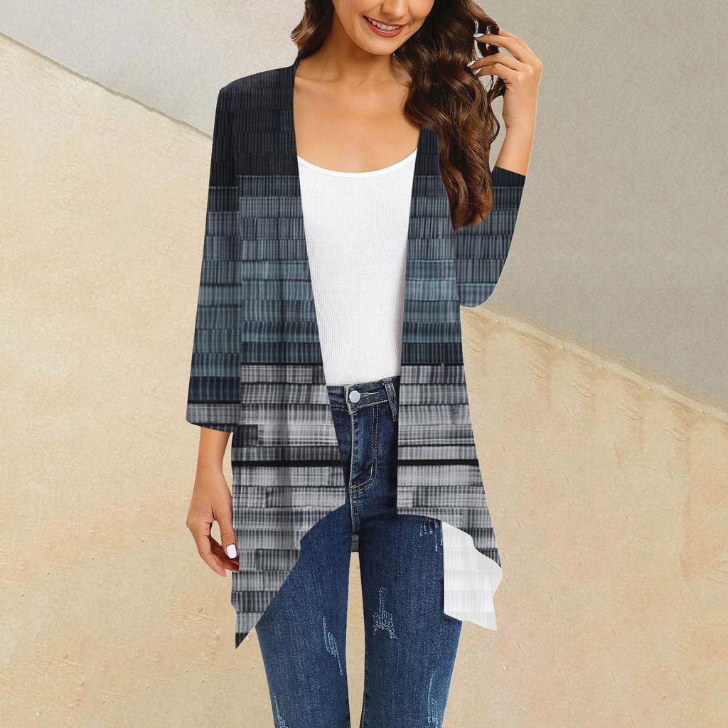 Женский кардиган неправильной формы с принтом, рукавами три четверти и карманной курткой