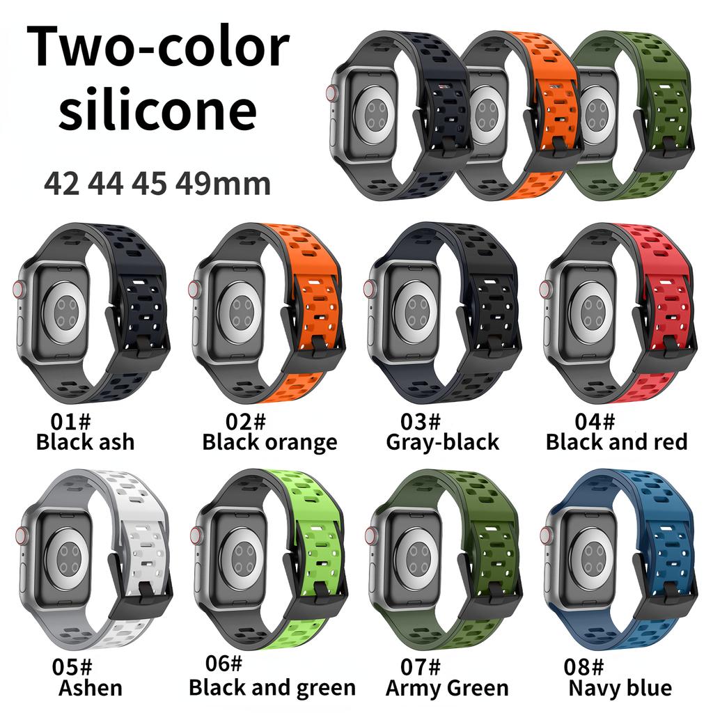 Silicone Strap For Apple Watch Band Ultra 2 49mm Series 9 8 7 45mm Breathable Two-color Bracelet iWatch 6 5 4 SE 44mm 42mm Belt