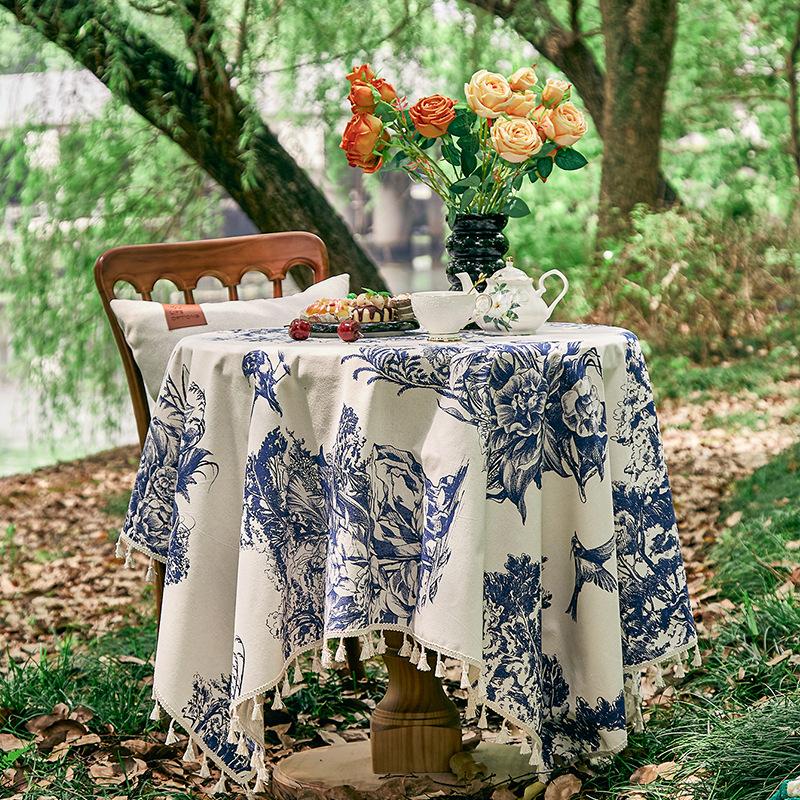 Цветочная круглая прямоугольная скатерть, устойчивая к пятнам, водоотталкивающая, немнущаяся цветочная скатерть для дома, кухни, обеда, вечеринки, использования в помещении и на открытом воздухе
