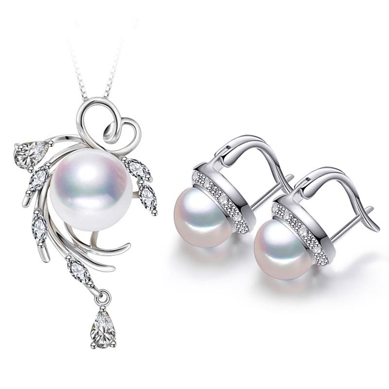 Fenasy Leaf Blue Natural Crystal Freshwater Pearl Necklace Clip Earrings For Women Pearl Jewelry Set