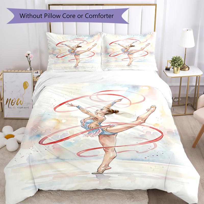 3pcs gymnastics Bedding Set Duvet Cover Closure Includes 1 Duvet Cover & 2 Pillowcases, Soft and Comfortable for All Seasons.