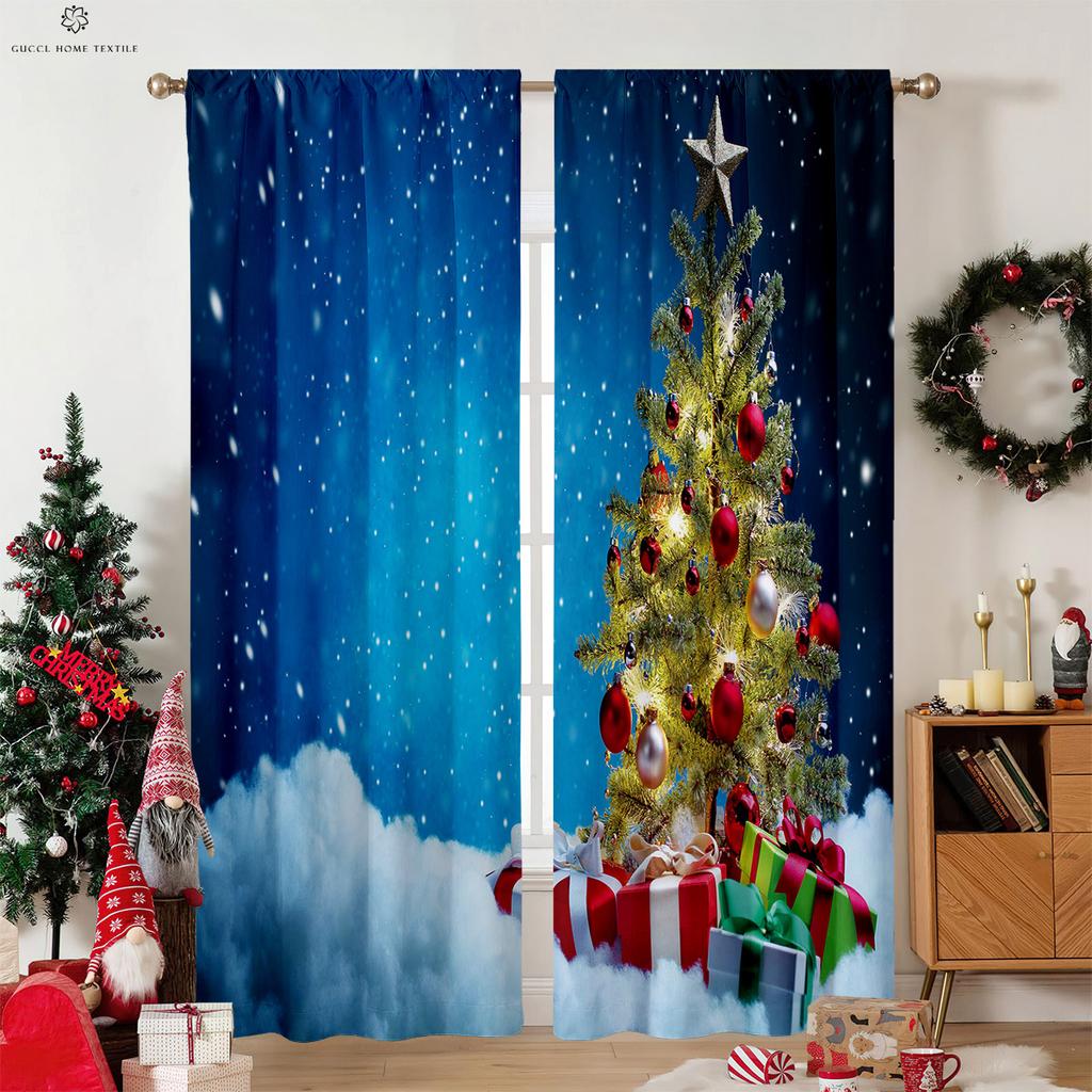Рождественские шторы с рисунком снежинки и лося под дерево, декоративные шторы в стиле ретро, шторы для спальни и гостиной, 2 шт.