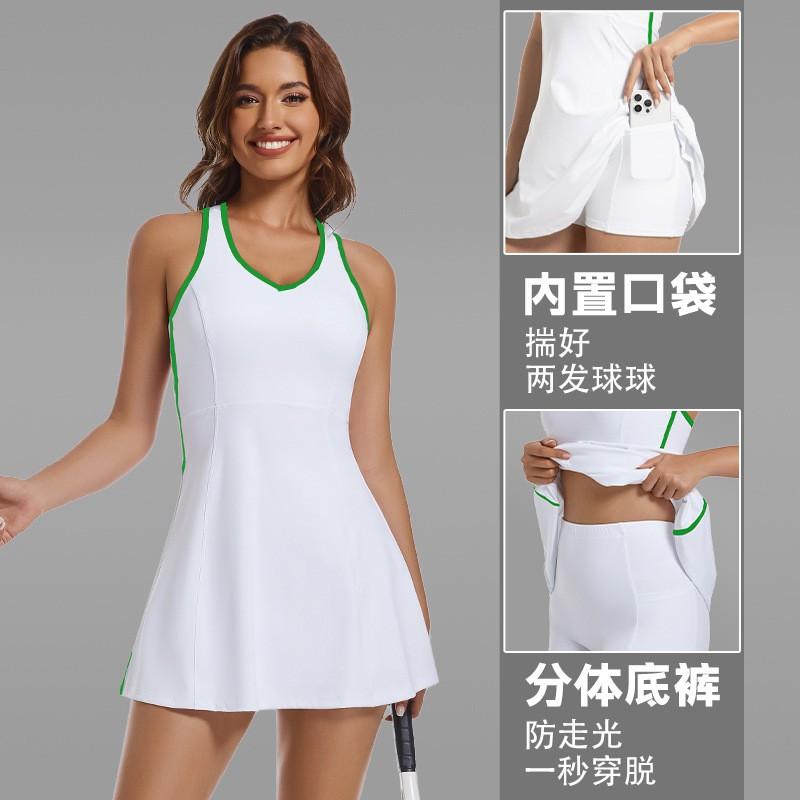 Womens Sleeveless Tennis Dress With Built-in Bra Pad Slim Fit Athletic Skirt Badminton Golf Yoga Sport