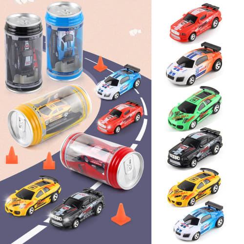 Plastic Stunt Car, Mini Tin Can RC Car, Kids' Radio Control, Battery-Operated Mini RC Car with LED Lights, Off-Road Micro Racing Car with Obstacles, D