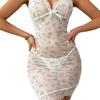 Women's See Through Lace Cami Nightgown V Neck Full Slip Chemise Nightdress Sexy Sheer Bodydoll Sleepwear with Thong