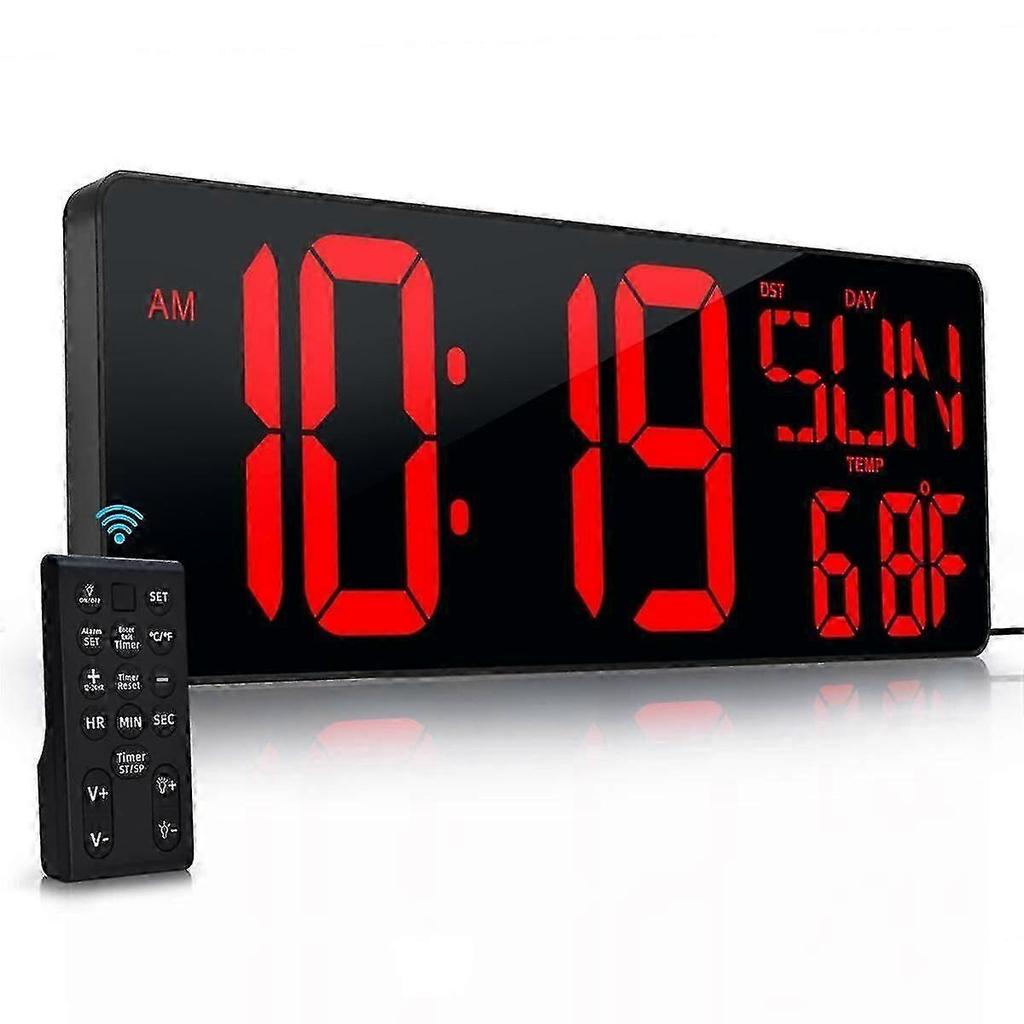 17.2 Inch Large LED Digital Wall Clock with Date & Week,Auto Brightness Adjustment,Compatible with Multiple Brands,EU Plug