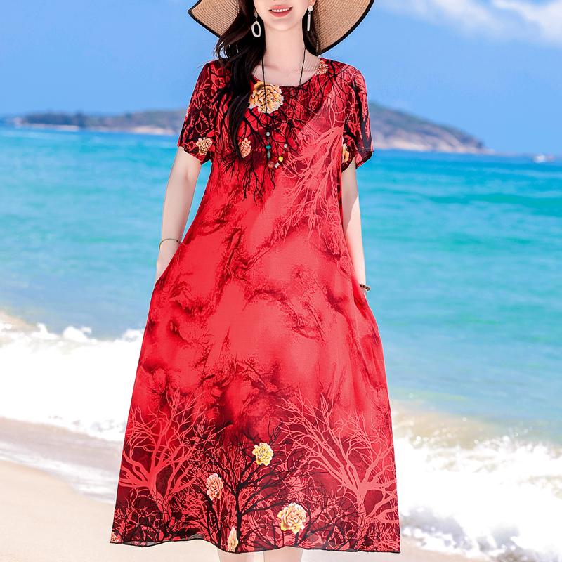 Большие размеры повседневные женские платья летние свободные короткие рукава длинные платья женские винтажные одежды
