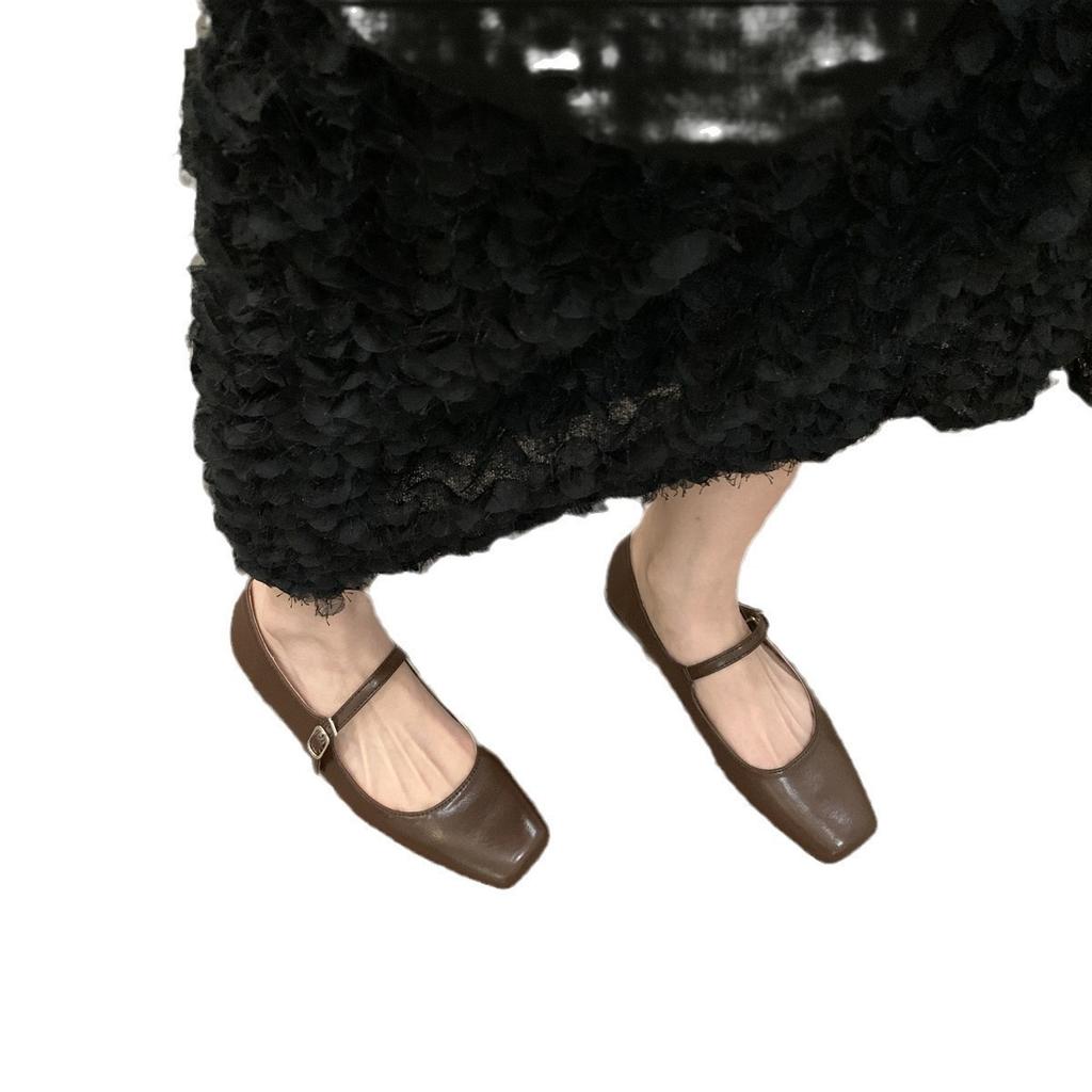 Ретро квадратный носок, неглубокий вырез, туфли-лодочки, женские 2024 новые весна-осень, корейская версия, нежный сказочный стиль, толстый каблук, туфли Мэри Джейн