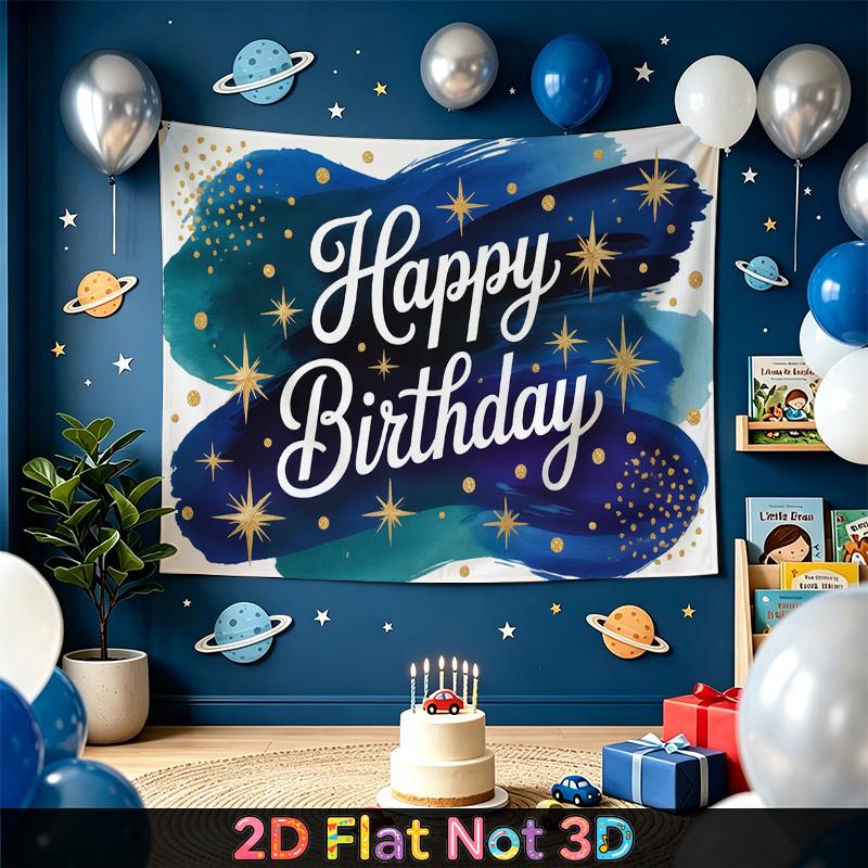 Party Backdrop Happy Birthday Birthday Stars Blue Photo Booth Background Front Door Decor